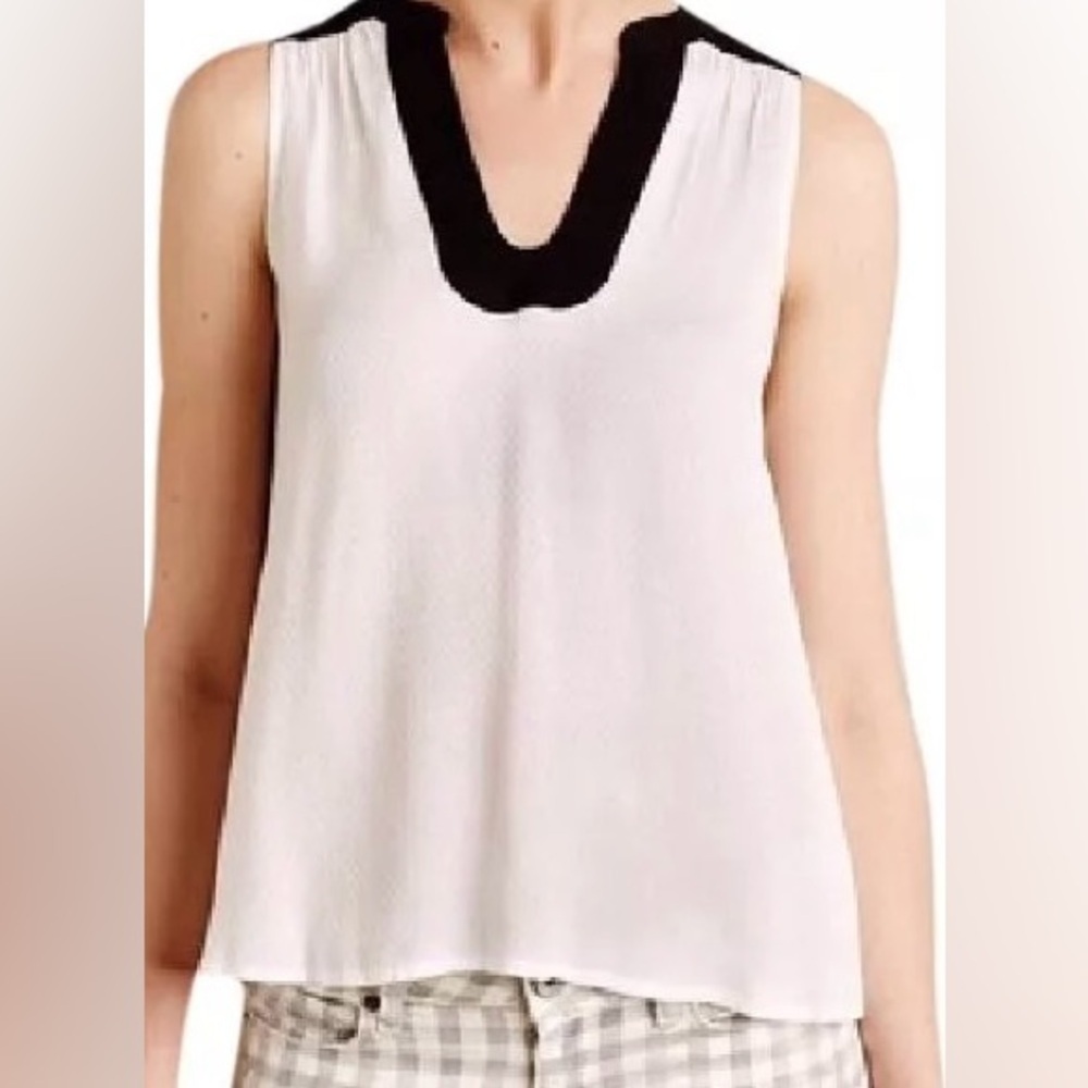 Anthropologie Maeve Women’s Enna Tank Top V-Neck Sleeveless White Black Size 8 - Picture 1 of 9
